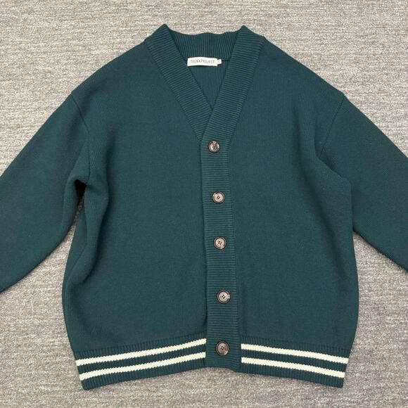 Trunk Project Cardigan Sweater Large Green Wool Jacket Oversized Varsity Classic - Picture 7 of 11